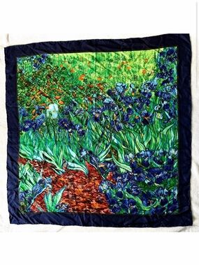 Claude Monet Irises Museum Silk Square Scarf Wrap Accessory Colorful EUC